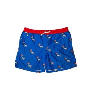 Goat USA Mens Swim Trunks Size Small Blue Patriotic American Flag Goat Print